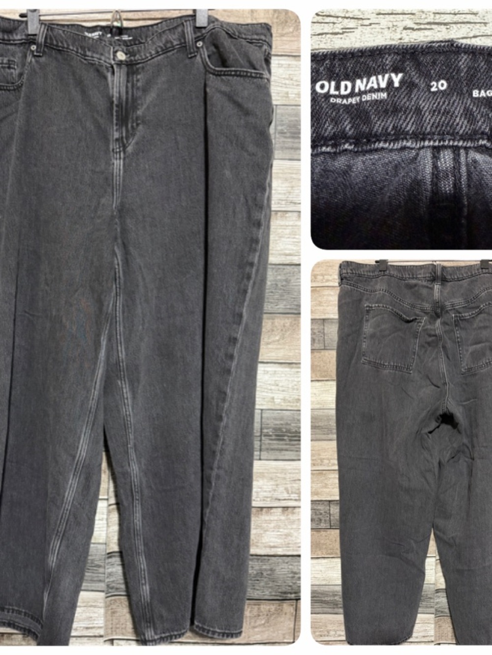 Old Navy Drapey Denim High Rise Baggy Wide Leg Jeans Women’s 20 Black Inseam 28